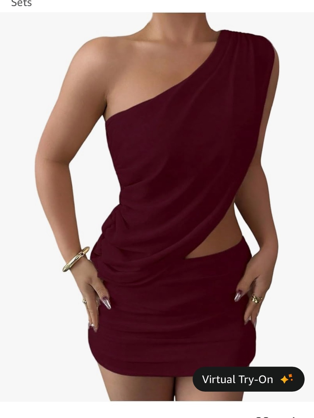 One-Shoulder Burgundy Draped Mini Dress